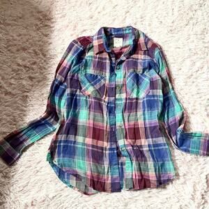 American Eagle Western Rustic Simple Classic Lightweight Pastel Plaid Blouse